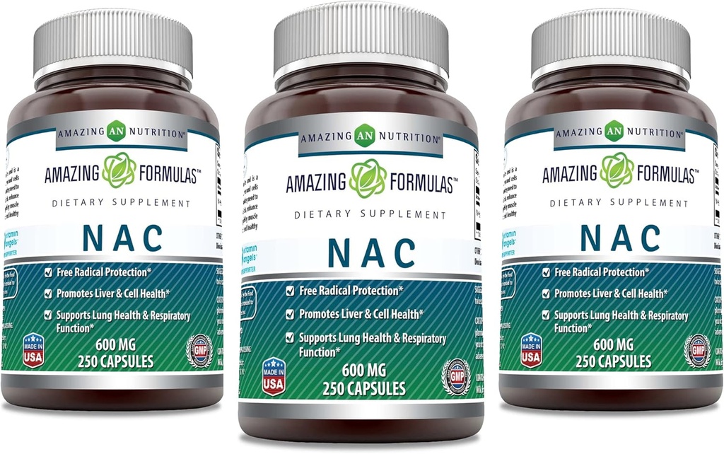 Impresionantes Fórmulas NAC 600 Mg Silencio N-Acetyl Cysteine Suplemento Silencio Capsules Silencio No-GMO Silencio Gluten Gratis Silencio Made in USA (3 Pack, 250 Count)
