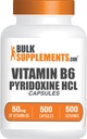 BulkSupplements.com Vitamina B6 Capsules - Piridoxina HCl, Vitamina B6 50mg - 1 Cápsula por ser, 500 cápsulas (Pack of 1)