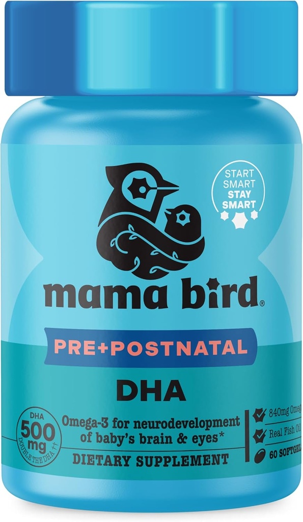Best Nest Wellness Mama Bird Prenatal DHA - Health Supplement with Omega-3 DHA &amp; EPA - Fish Oil Supplement for Pregnant Women - Supports Fetal Brain & Eye Development - 60 Softgels