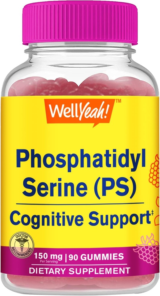 WellSí Phosphatidylserine Gummies (150mg) Phosphatidylserine Suplemento Silencio Cognitive Support ← Raspberry Flavor TEN Gluten Free, Non GMO Silencio 60 Conde