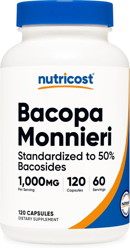 Nutricost Bacopa Monnieri 1000mg, 120 Capsules (60 Servings) - Non-GMO, Gluten Free, and Vegetarian Friendly
