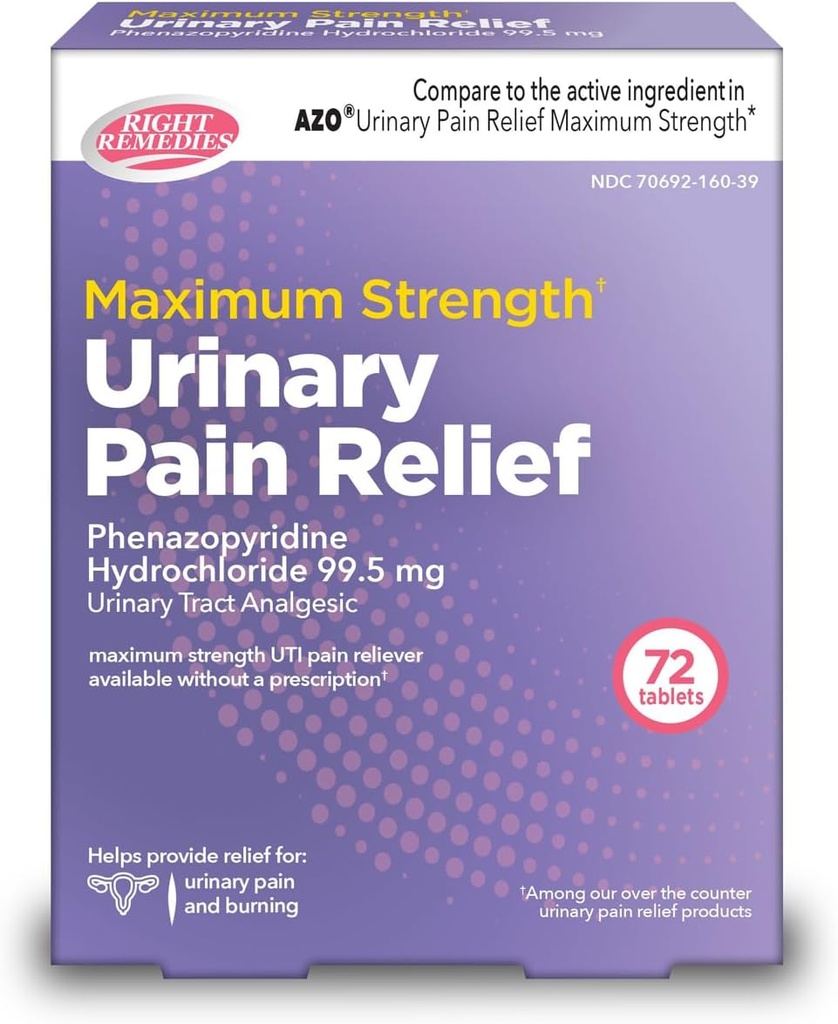 Urinary Pain Relief Phenazopyridine HCl 99.5mg Tablets | Maximum Strength OTC for Fast Relief of UTI Pain, Burning and Bladder discomfort | Generic AZO Maximum Strength (72 Count)