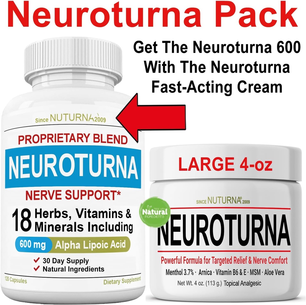Neuroturna Nerve Soporte 600 mg ALA Plus Neuroturna Nerve Cream 4oz
