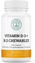 Vitamina D3 + K2 Chewables - 2000 UI Vitamina D y MK7 K2 (Menaquinone-7) - Cherry Flavored Tablets - Vitamina D + K2 Suplemento para adultos y niños