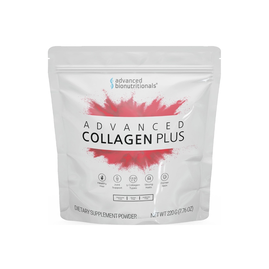Collagen avanzado más polvo – 5 tipos de colágeno (I, II, III, V, X) con sulfato de biotina y condroitina – soporta la piel, el pelo, las uniones y las uñas – Fórmula de fácil sabor