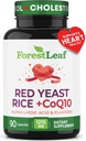 Rice de levadura roja 1215 mg. cápsulas - Levadura de arroz rojo de fuerza extra con suplemento CoQ10, más ácido lipoico alfa " Flaxseed orgánico, Citrinin libre, soporta la salud cardiovascular, no GMO 90 cápsulas vegetales