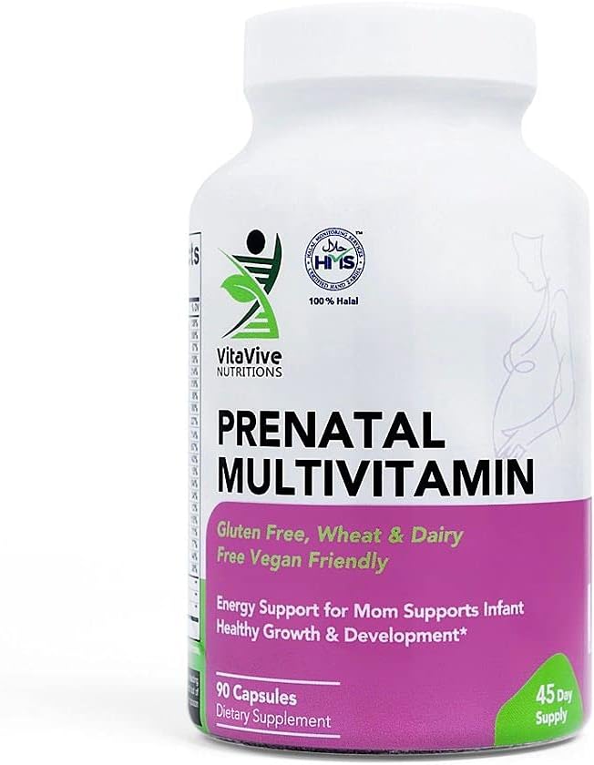 Multivitaminas prenatales – 90 cápsulas – Vitaminas y Minerales para apoyar a mamá y el bebé – Calcio, Hierro, Vitamina C, Yodo y Más - Vegan, Halal - Gluten, Trigo, Dairy Free