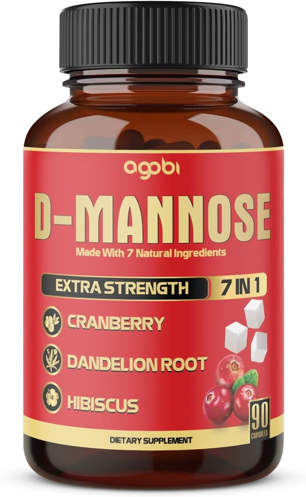 D-Mannose Capsules - 7 Herbs with Cranberry, Dandelion, Hibiscus and More - Support Flush Impurities and Urinary Tract Health - 90 Vegan Capsules 3-Month Supply
