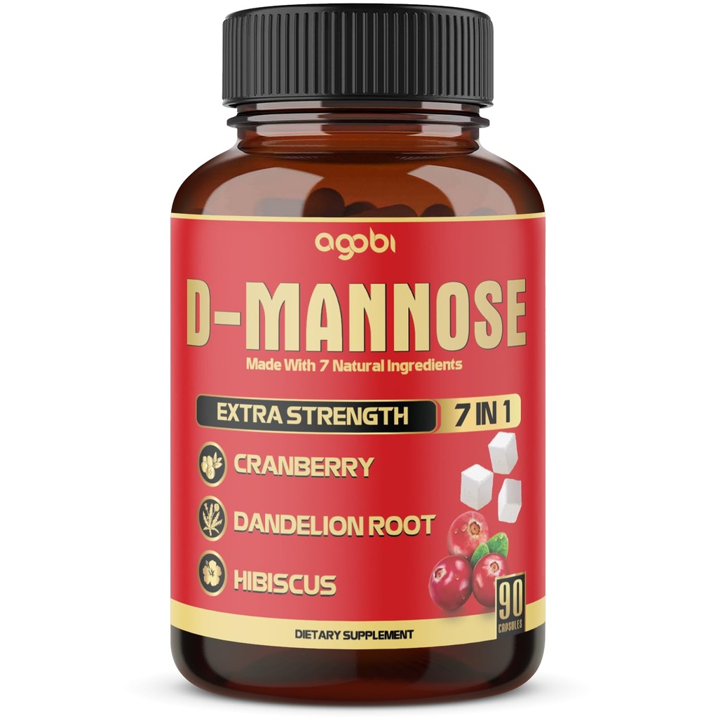 agobi D-Mannose Capsules - 7 Herbs with Cranberry, Dandelion, Hibiscus and More - Support Flush Impurities and Urinary Tract Health - 90 Vegan Capsules 3-Month Supply