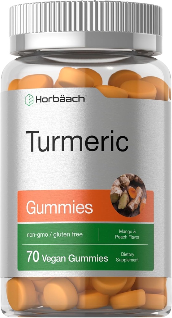 Horbäach Turmeric Gummies Silencio 70 Conde Silencio Mango & Peach Flavor  Turmeric Curcumin with Ginger ← Vegan Non-GMO &amp; Gluten Free Supplement