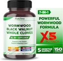 All-in-1 Wormwood Black Walnut Whole Cloves Ginger - Supports Liver Health &amp; Aids Digestion - Made in The USA -150 Capsules