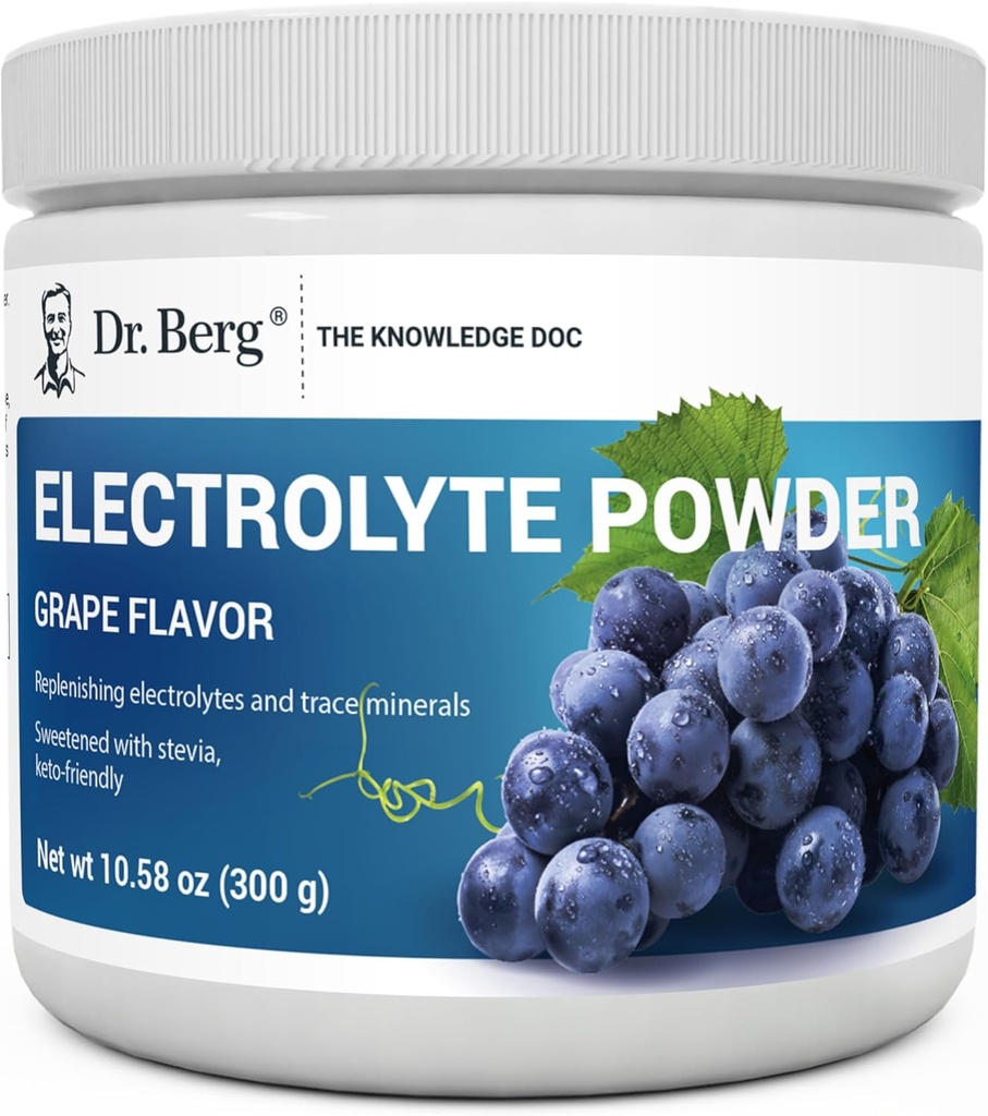 Dr. Berg Zero Sugar Hydration Keto Electrolyte Powder - Enhanced w/ 1000 mg of Potassium & Real Pink Himalayan Salt (NOT Table Salt) - Grape Flavor Hydration Drink Mix Supplement - 50 Servings