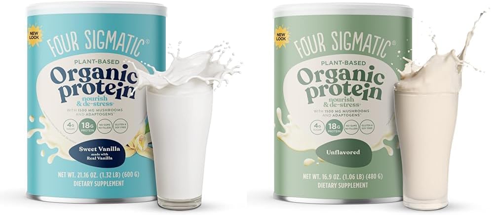 Four Sigmatic Organic Vegan & Plant Protein Powders  durable with Mushrooms, Adaptogens