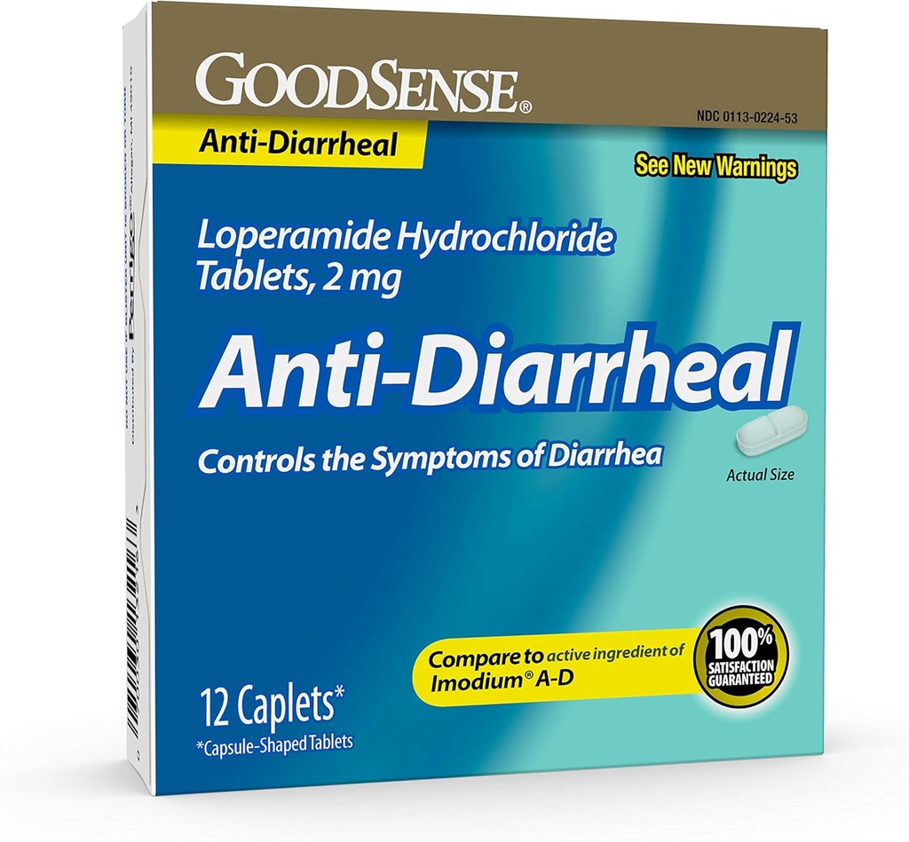 GoodSense Loperamide Hydrochloride Tablets, 2 mg, Anti-Diarrheal, 12 Count