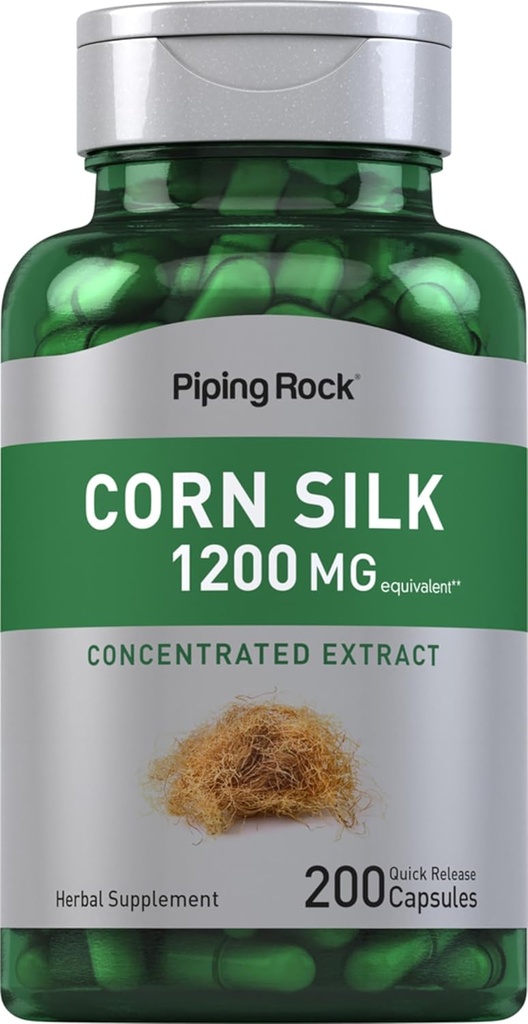 Piping Rock Corn Silk Capsules 1200mg | 200 Count | Extract Supplement | Non-GMO, Gluten Free