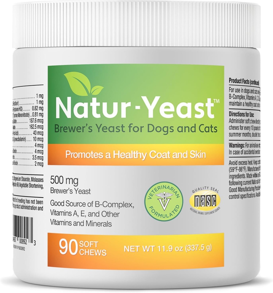 Green Pets Organics Natur-Yeast Brewer's Yeast for Dogs and Cats - Supports Immune System " Digestion, Promotes Healthy Skin " A Glossy Coat, 90 Soft Chews