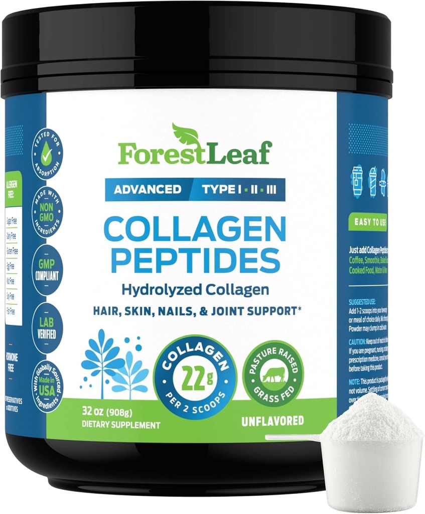 Collagen Peptides Powder Desflavored - Hidrolyzed Collagen Protein Powder Tipo 1, 2 & 3 - Grass Fed Keto Collagen Powder for Women &amp; Hombre - Pelo Vital, Piel, uñas, uniones, recuperación, 11g Por Serving
