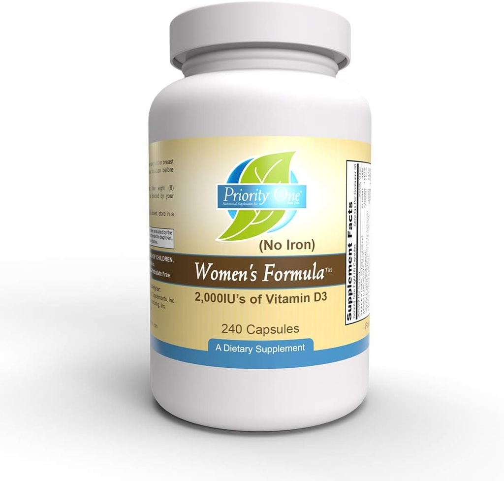 Priority One Vitamins Women's Formula no Iron 240 Capsules - Broad-Spectrum Multi-Vitamin and Mineral Supplement for Women for a Healthy reproductive System.*