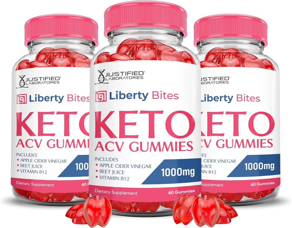(3 Pack) Liberty Bites Keto ACV Gummies Advanced Formula 1000MG Libertybites Keto Gummies Apple Sider Vinegar Formulado con Pomegranate Beet Juice Powder B12 Vegan Non GMO 180 Gummys