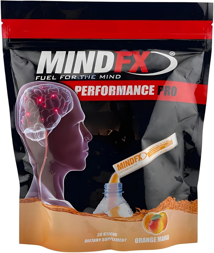 MindFX Performance Pro Blend - Orange Mango ← Brain Support Energy Sticks for Focus, Memory, and Cognitive Health ← Nootropic Drink Mix with Natural Ingredients - 20 sticks (Orange Mango Pro, 1)