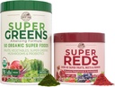 COUNTRY FARMS Essential Pack, Super Greens Powder y Super Reds, Empaquetado con 50 Super Foods Orgánicos y 40 Super Fruits, Energía Natural, Bloating Support, Unflavored & Berry Flavor, 17.7 oz, 2 Pack