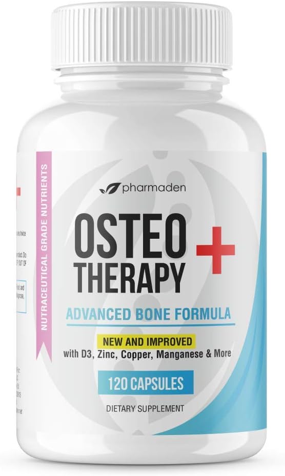 OsteoTherapy+ Advanced Bone Support Suplemento - Vitamina C, MK4/MK7, Calcio de alta absorción, manganés, magnesio