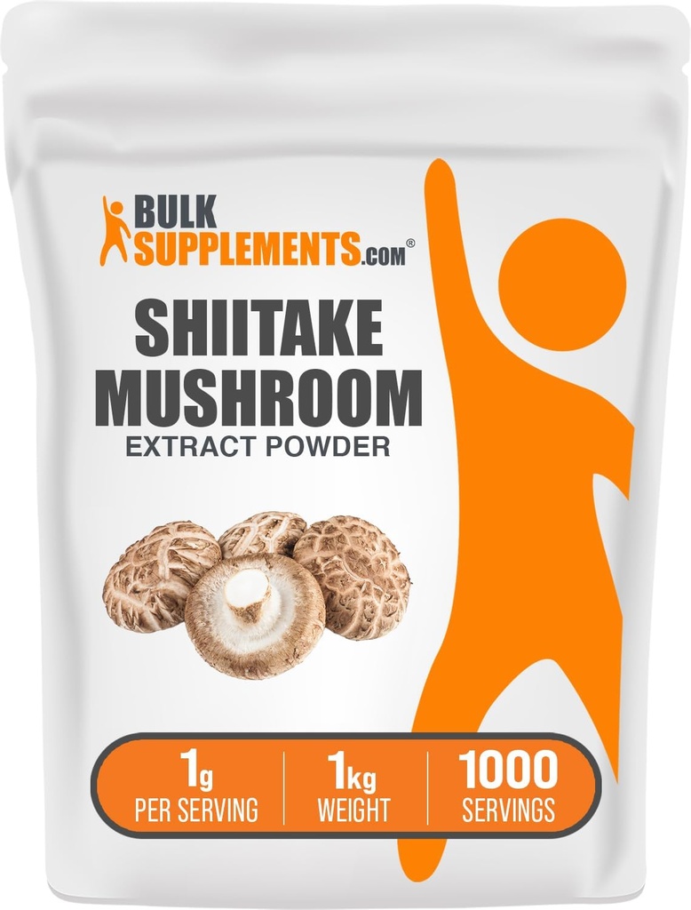 BulkSupplements.com Shiitake Mushroom Extract Powder - Shiitake Mushroom Powder Suplemento, Immune Support - Vegan &amp; Gluten Gratis, 1g por Serving, 1kg (2.2 libras) (Pack of 1)