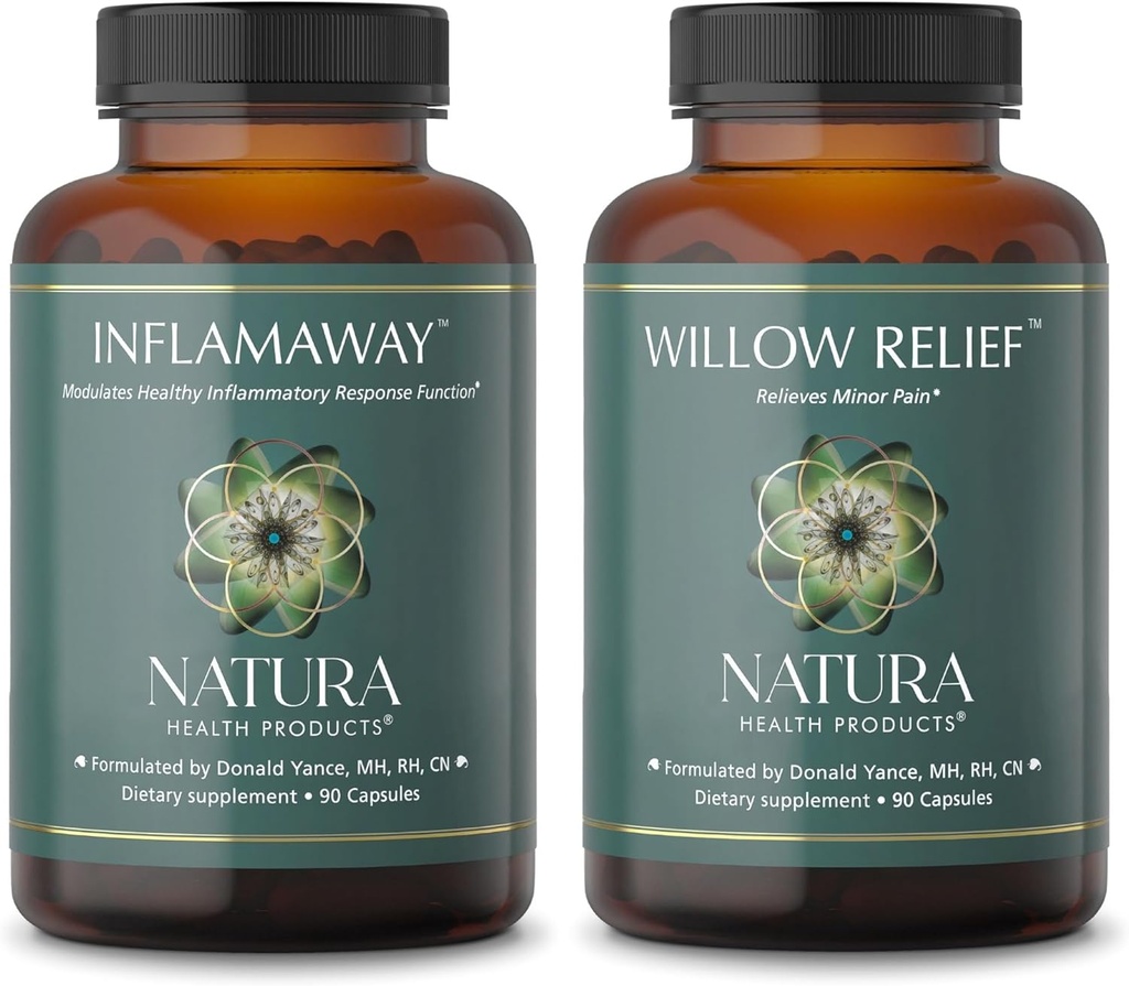 Natura Health Products InflamAway and Willow Relief Supplement Bundle - Modulate a Healthy Inflammatory Response - Enhances Muscle Relaxation