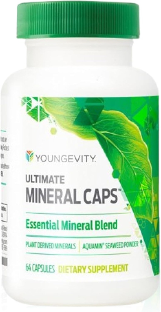 Youngevity Ultimate Mineral CapsTM - 70+ Essential Full Spectrum Trace Minerals - Nutrient-Dense, derivado de Humic &amp; Aquamin Seaweed (64 cápsula) (Pack of 4)