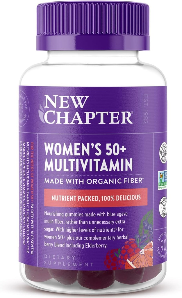 Nuevo Capítulo Las Gummies Multivitamínicas de Mujeres 50+ – 52% Menos Azúcar, Las vitaminas de envejecimiento saludable de las mujeres con vitamina C, vitaminas B " Zinc, no GMO, Gluten Gratis, Citrus de Berry Flavored, 90 ct