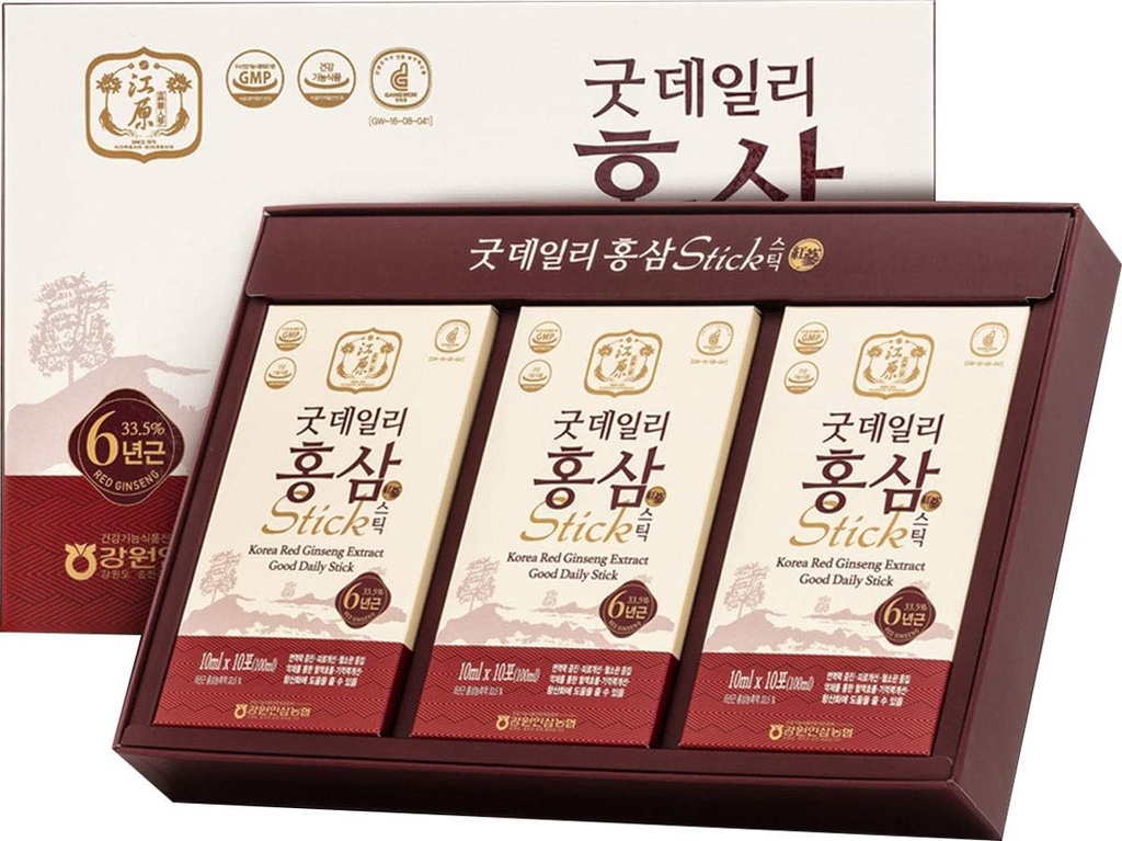 [Gangwoninsam] Coreano Red Ginseng Extracto Good Daily Stick 30 Contiene 6 años Coreano Red Ginseng Extracto, Korean Food, Individualmente Envasado, 0.35 fl. oz (10ml), 3 X 10-Count Box