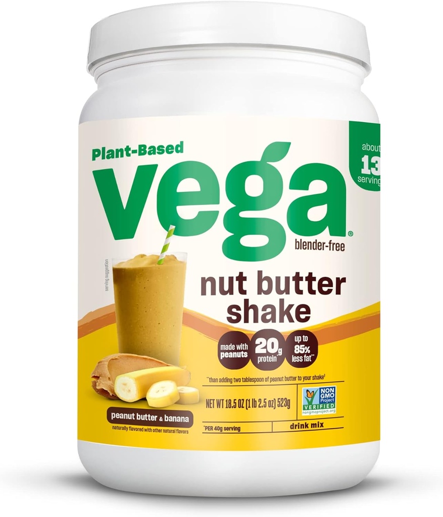 Afeitado de mantequilla de nuez Vega, mantequilla de maní &amp; Banana - Polvo de proteína vegano, 20g Proteína, ingredientes de comida real, azúcar sin agregado, 1,39 libras