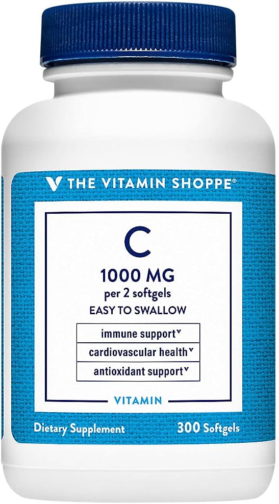 La vitamina Shoppe Vitamina C 1000MG, Fácil de Tragar, Antioxidante que soporta la salud inmune y cardiovascular (300 Softgels)