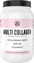 Multi Collagen Powder con Biotina, Ácido Hialurónico, Vitamina C (2lb Valor Talla) Silencio Hidrolyzed Collagen Suplemento (Tipos I, II, III, V, X). Pelo, Esquí, uñas para mujeres, hombres