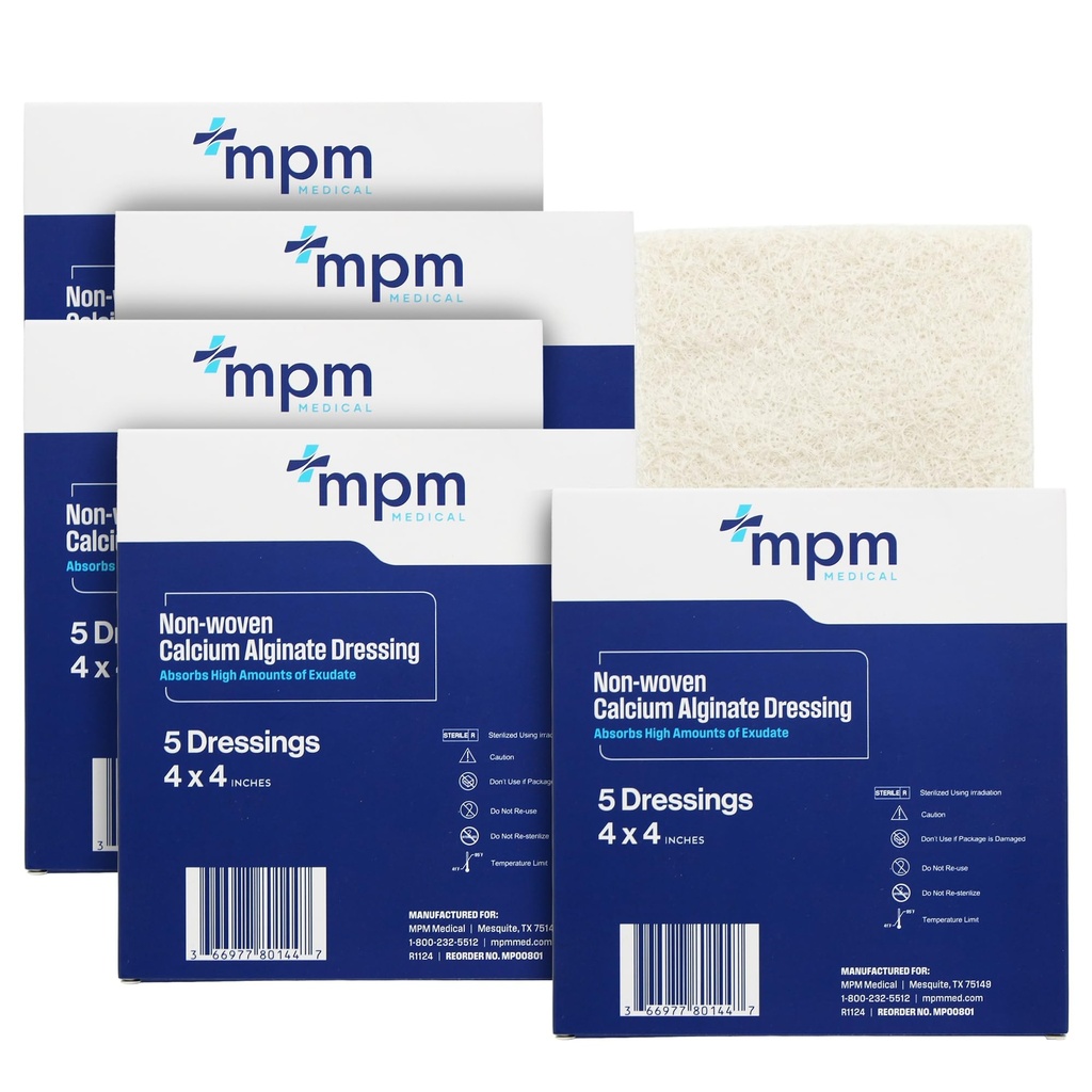Calcio Alginate Dressing, 4"x4" [Box de 5] Sterile, MPM Medical
