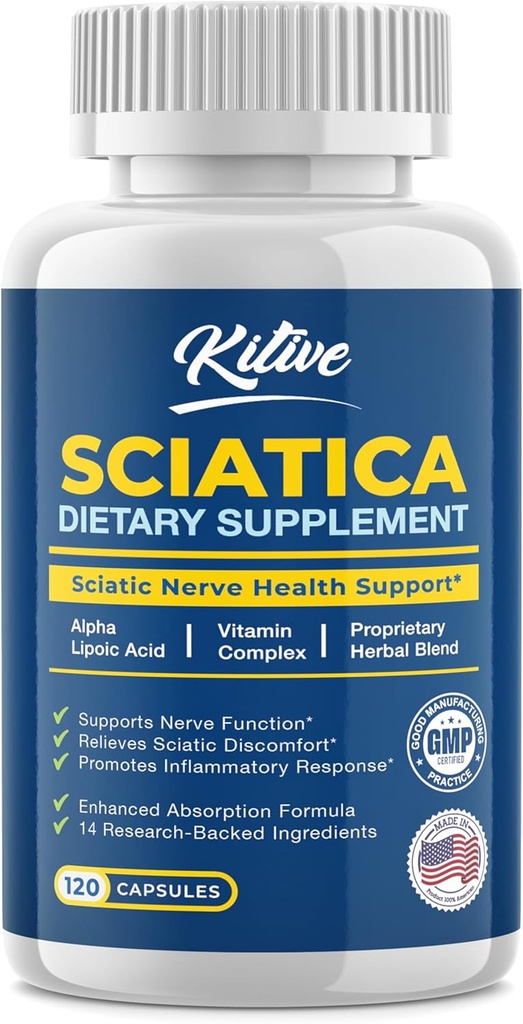 Sciatic Nerve Relief: Advanced Support Supplement for Sciatica – Potent Alpha Lipoic Acid ' Turmeric & Herbal Relief Ingredients – Made in USA, 120 Capsules (120 Count (Pack of 1), Banana)