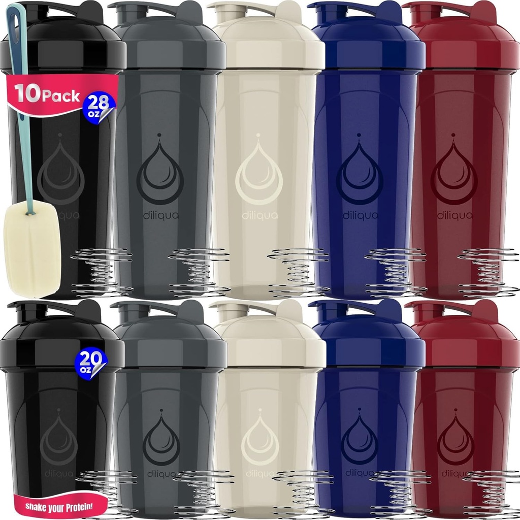 10 PACK- Shaker Bottle Bottle Pack con Wire Whisks para Protein Mixes ¦ Leakproof Blender Shaker Bottle Pack ← BPA-Free &amp; Dishwasher Safe ← 5 Grandes 28 oz &amp; 5 Pequeños 20 oz Shaker Bottle  durable Cups for Shakes
