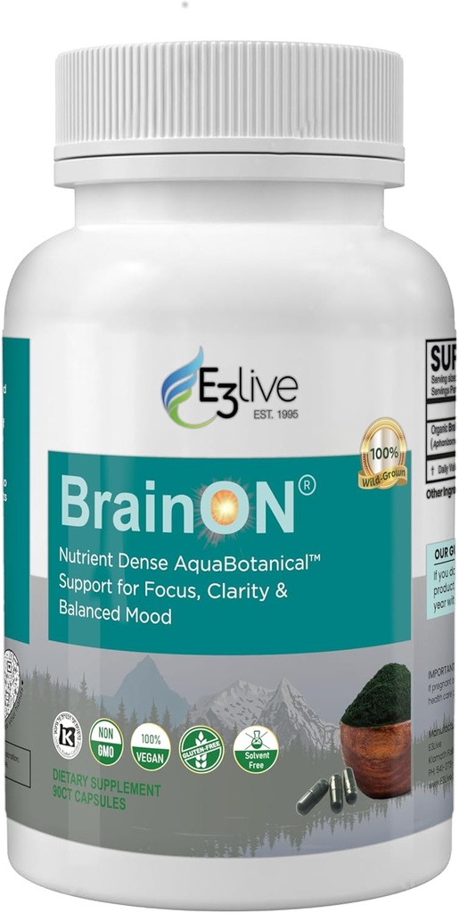 E3LIVE BrainON - Extracto de AFA Salvaje para Equilibrio de Mood & Focus 90
