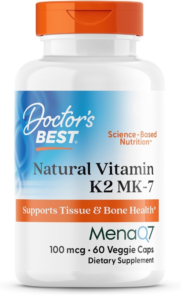Mejor vitamina natural del médico K2 MK7 Suplemento para hombres y mujeres - soporte de salud de huesos, 100 mcg vitamina K-2 MK-7 cápsulas con MenaQ7, soporte de calcio, no GMO, Vegan - 60 cápsulas de veg