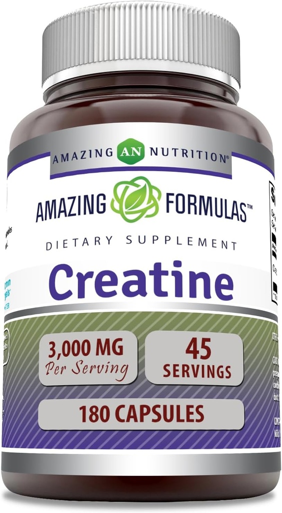 Amazing Formulas Creatine Monohydrate Amino Acid Supplement | 3000 Mg per Serving | 180 Capsules | Non-GMO | Gluten-Free | Made in USA