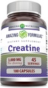 Amazing Formulas Creatine Monohydrate Amino Acid Supplement TEN 3000 Mg per Serving TEN 180 Capsules ← No-GMO TEN Gluten-Free TEN Made in USA