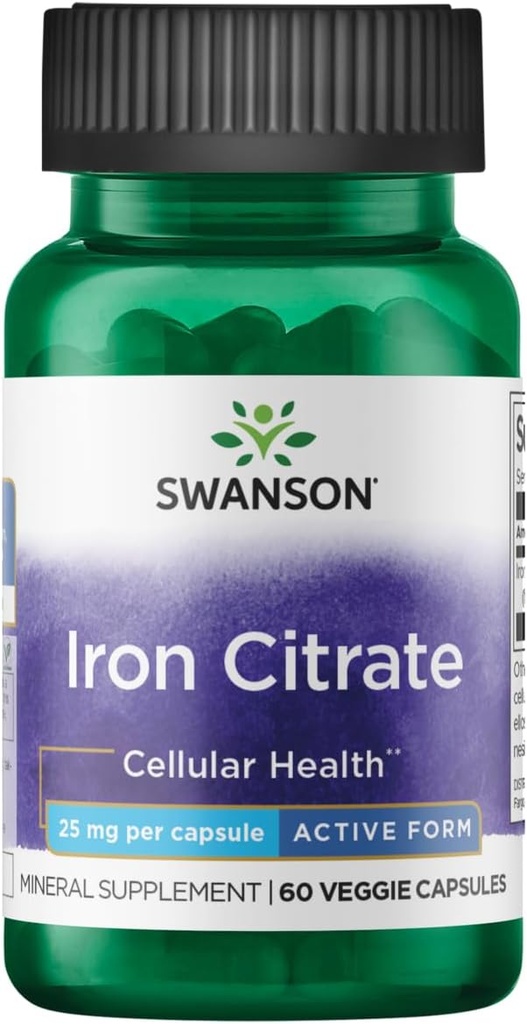 Citrato de hierro Swanson 25 Milligrams 60 Veg Capsules
