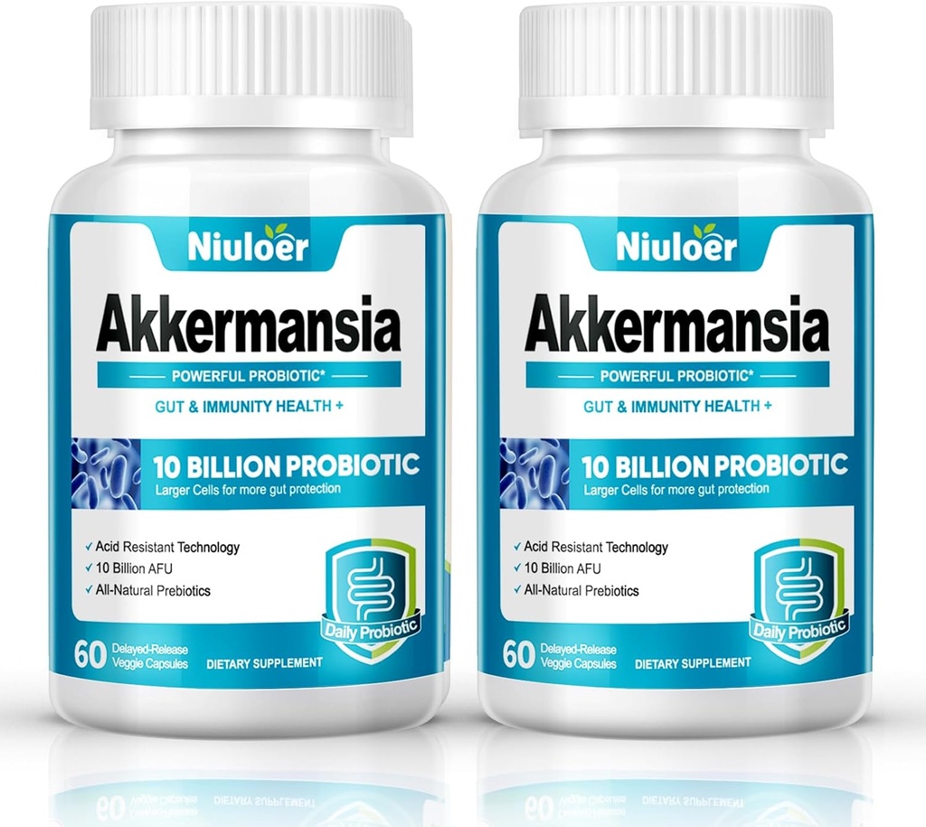 Akkermansia Probiótico, GLP-1 Probióticos para Hombres Mujer - 10 Billones AFUs + Prebióticos Orgánicos, Digestivos, Gut, Inmune " Salud general, Enhances Gut Función de Linado Digestivo (60 Capsules, 2-Pack)