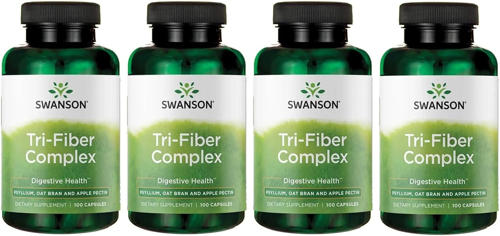 Complejo de Trifibra Swanson - Suplemento de Salud Digestivo Hecho con Psyllium, Bran de Avena, &amp; Apple Pectin - (100 cápsulas) (4 Pack)