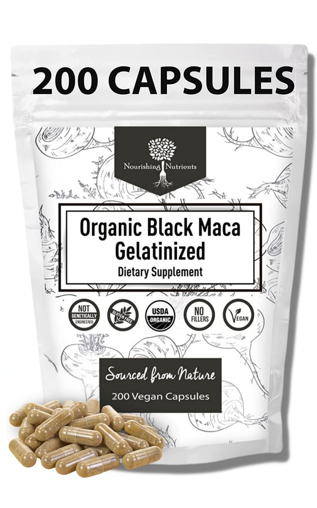 Gelatinized Gelatinized Black Maca – 3X Stronger 200 cápsulas para hombres &amp; mujeres, suplemento de energía natural para foco, rendimiento, resistencia y resistencia, mejora de la humedad y estabilidad, Claridad mental 1000mg