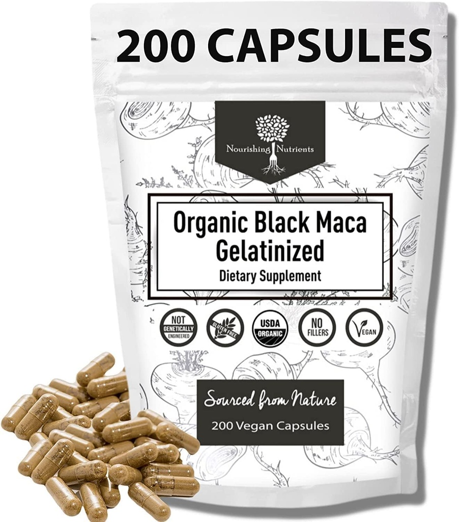 Gelatinized Gelatinized Black Maca – 3X Stronger 200 cápsulas para hombres &amp; mujeres, suplemento de energía natural para foco, rendimiento, resistencia y resistencia, mejora de la humedad y estabilidad, Claridad mental 1000mg