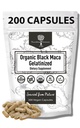 Gelatinized Gelatinized Black Maca – 3X Stronger 200 cápsulas para hombres &amp; mujeres, suplemento de energía natural para foco, rendimiento, resistencia y resistencia, mejora de la humedad y estabilidad, Claridad mental 1000mg