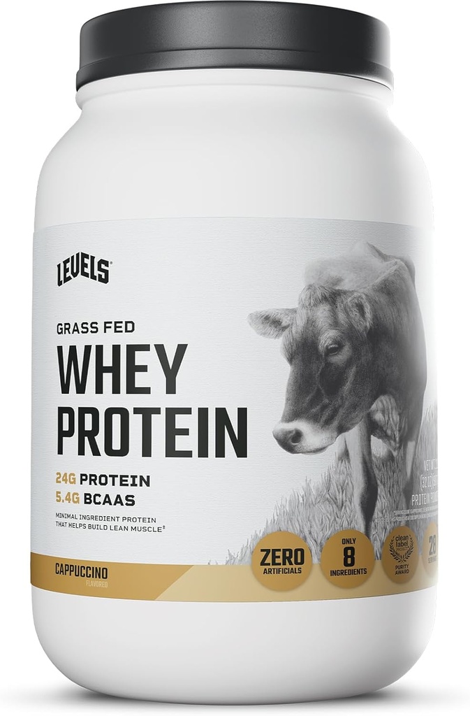 Niveles Grass Fed Whey Protein Powder, No Artificials, 24G de Protein, Cappuccino, 2LB