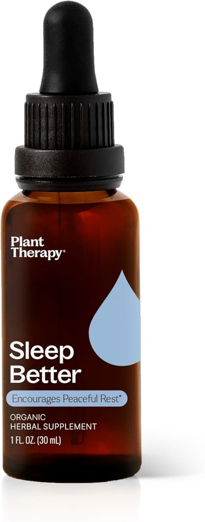 Terapia de plantas Organic Sleep Better Tincture 30 mL (1 oz) soporta Relax &amp; Sleep, ayuda a calmar una mente ocupada, con manzanilla, Lemon Balm &amp; Valerian Extracts