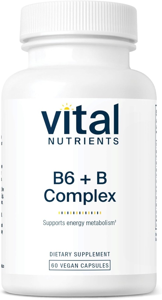 Nutrientes Vitales Vitamina B6 + Complejo B Vida Metilada Vegan Vitaminas B para Energía, Metabolismo, Salud del Corazón* TENIDO Vitamina B6 de alta potencia para el malestar menstrual * TEN Gluten, Lácteos, Soy Gratis TENIDO 60 cápsulas
